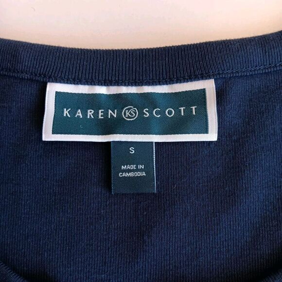 Karen Scott Size S Navy Blue Longline Top w/Stud Detail and Split Neck Design - Picture 5 of 9